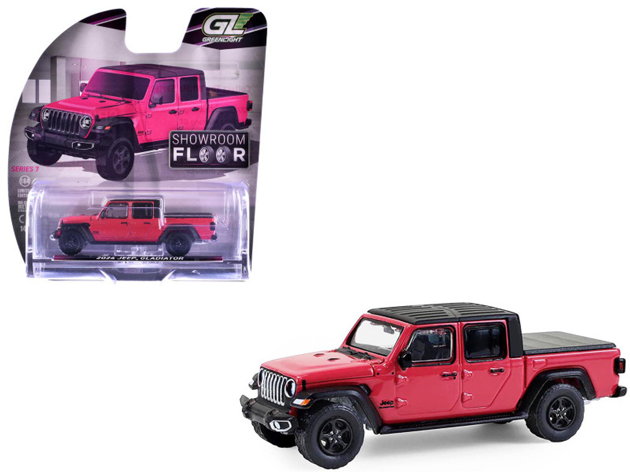 2024 Jeep Gladiator Pickup Truck Tuscadero Pink with Black Top "Showroom Floor" Series 7 1/64 Diecast Model Car by Greenlight 2024 Jeep Gladiator Pickup Truck Tuscadero Pink with Black Top "Showroom Floor" Series 7 1/64 Diecast Model Car by Greenlight