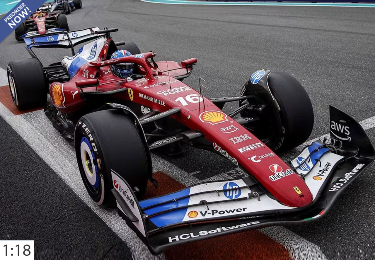 1/18 BBR 2025 Formula 1 Ferrari SF-25 Miami GP Special Livery #16 Charles Leclerc Car Model Luxury Package
