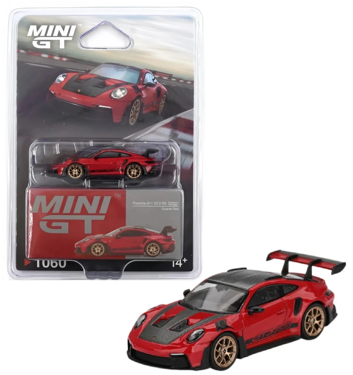 1/64 Mini GT Porsche 911 (992) GT3 RS Weissach Package (Guards Red with Gold Wheels) Diecast Car Model