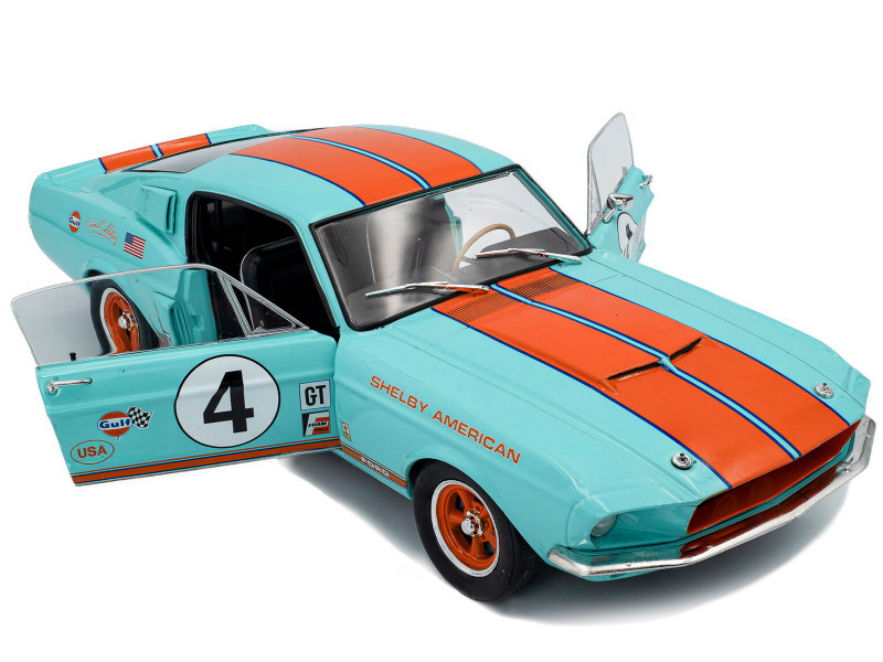 1/18 Solido 1967 Ford Mustang Shelby GT500 Racing Tribute #4 (Blue & Orange) Diecast Car Model