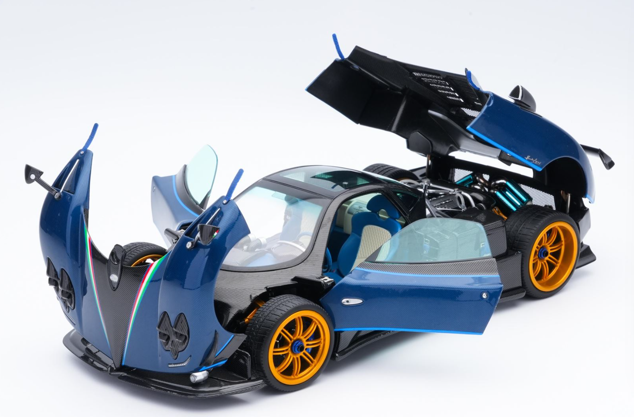 1/18 BBR Pagani Zonda Cinque (Tricolor Blue & Carbon Black) Fully Open Diecast Car Model Special Package