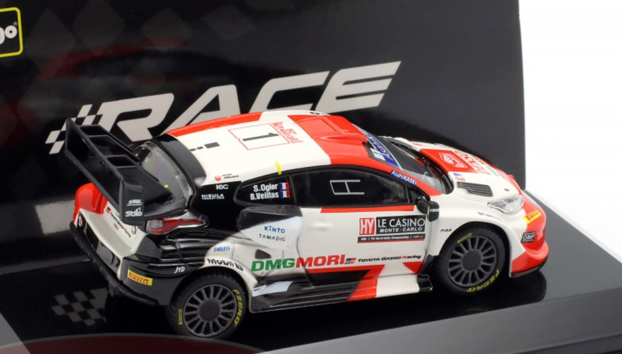 1/43 BBurago 2021 Toyota Yaris WRC #1 Winner Rallye Monte Carlo Toyota Gazoo Racing WRT Sébastien Ogier, Julien Ingrassia Car Model