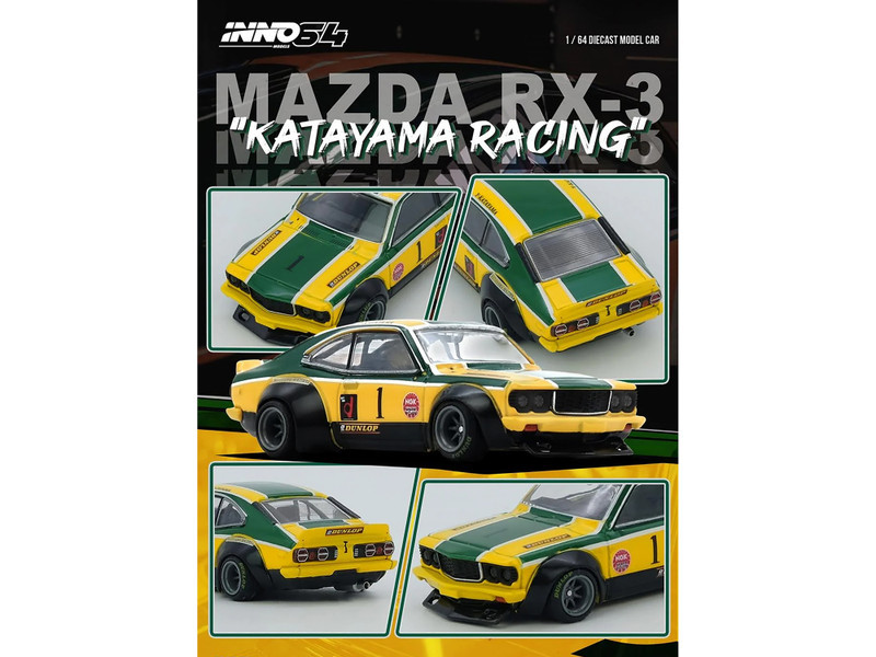 1/64 Inno Mazda Svanna RX-3 RX3 Katayama Racing #1 (Green & Yellow