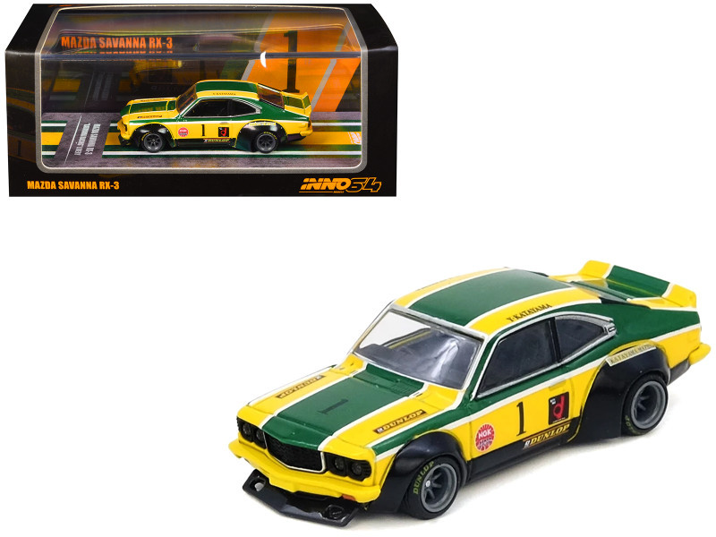 1/64 Inno Mazda Svanna RX-3 RX3 Katayama Racing #1 (Green & Yellow