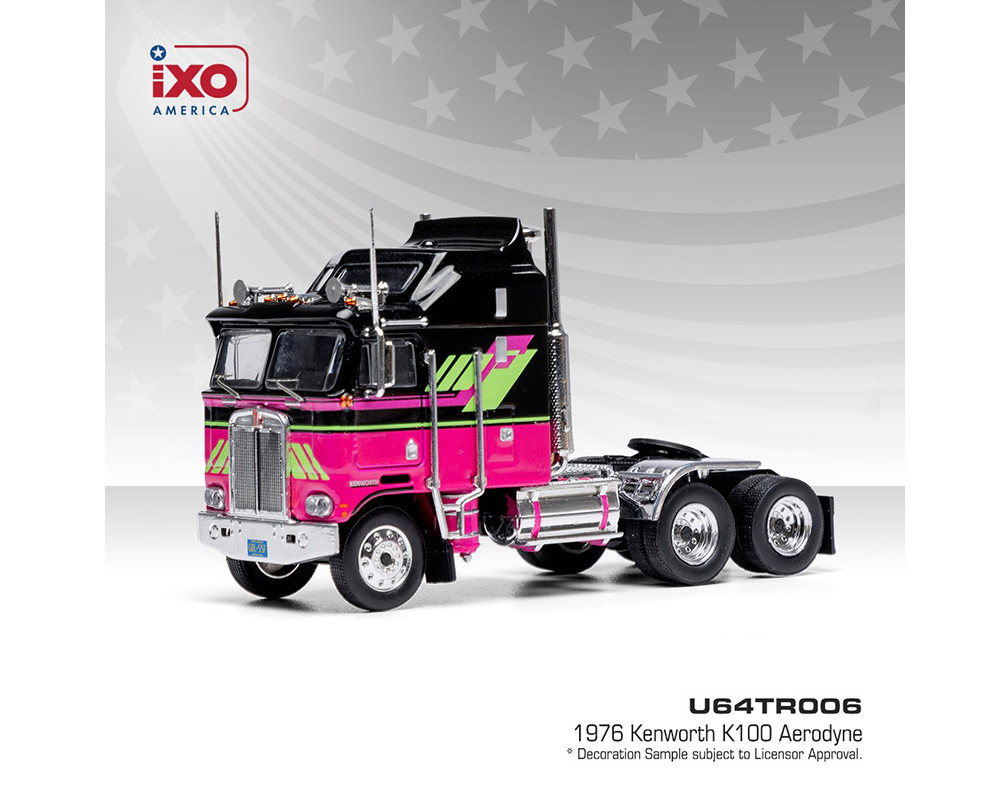 1/64 Ixo 1976 Kenworth K100 Aerodyne (Black & Pink) Diecast Car Model