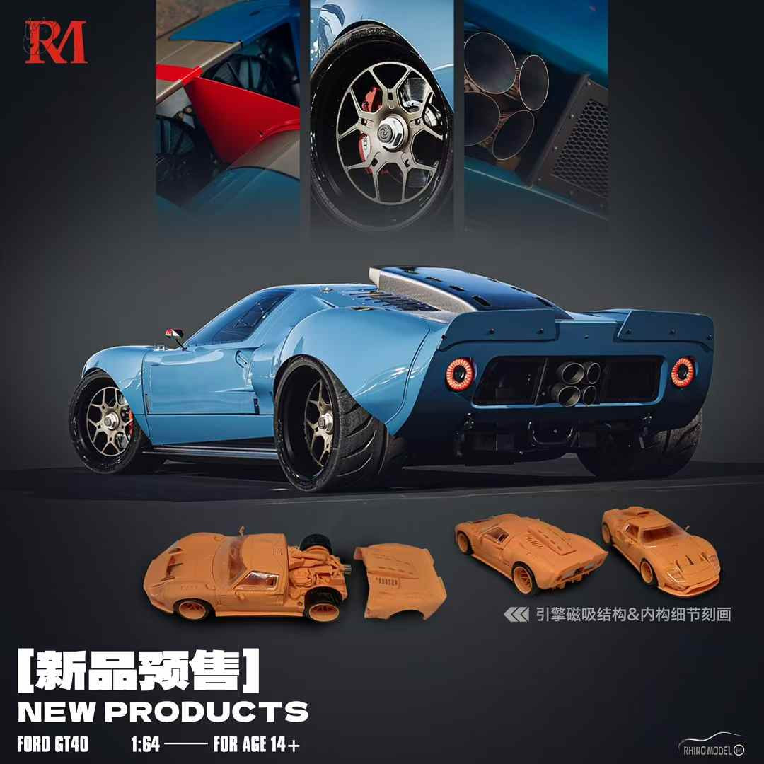 1/64 Rhino Model RM Ford GT40 (Blue) Diecast Car Model
