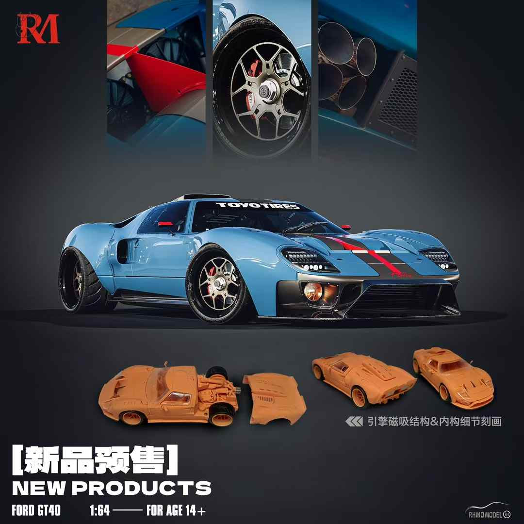 1/64 Rhino Model RM Ford GT40 (Blue) Diecast Car Model