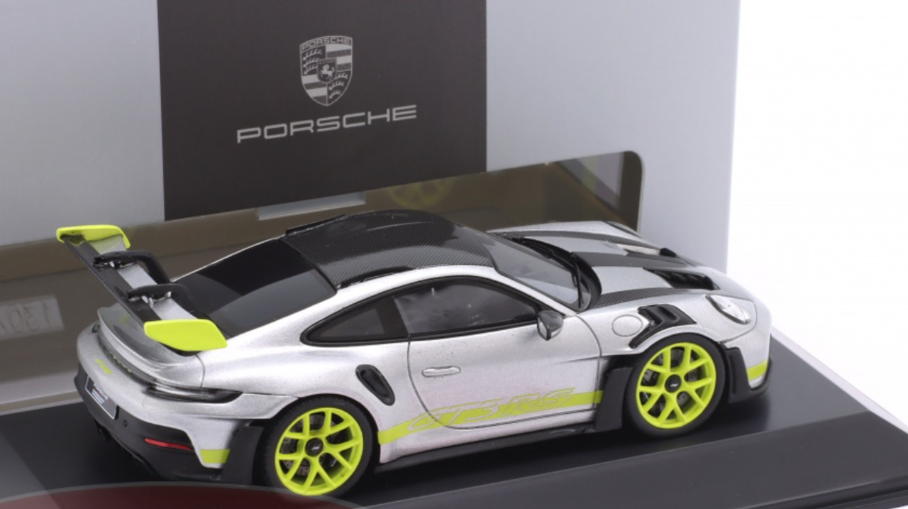 1/43 Dealer Edition Porsche 911 (992) GT3 RS (Silver with Acid Green Wheels) Car Model