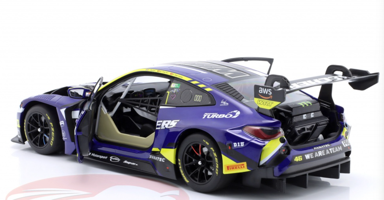 1/18 Minichamps 2024 BMW M4 GT3 #46 4h Le Castellet Team WRT Valentino Rossi, Maxime Martin, Raffaele Marciello Diecast Car Model