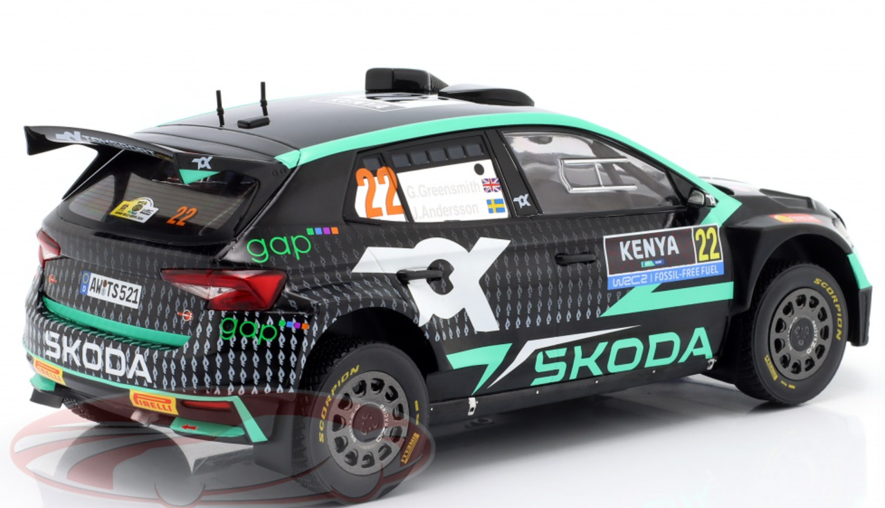 1/18 Ixo 2024 Skoda Fabia RS Rally2 #22 6th Safari Rallye Toksport WRT Gus Greensmith, Jonas Andersson Diecast Car Model