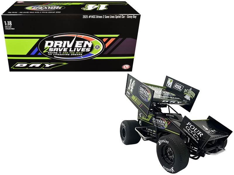 1/18 ACME 2025 #14CC Driven 2 Save Lives Sprint Car Corey Day Diecast Car Model