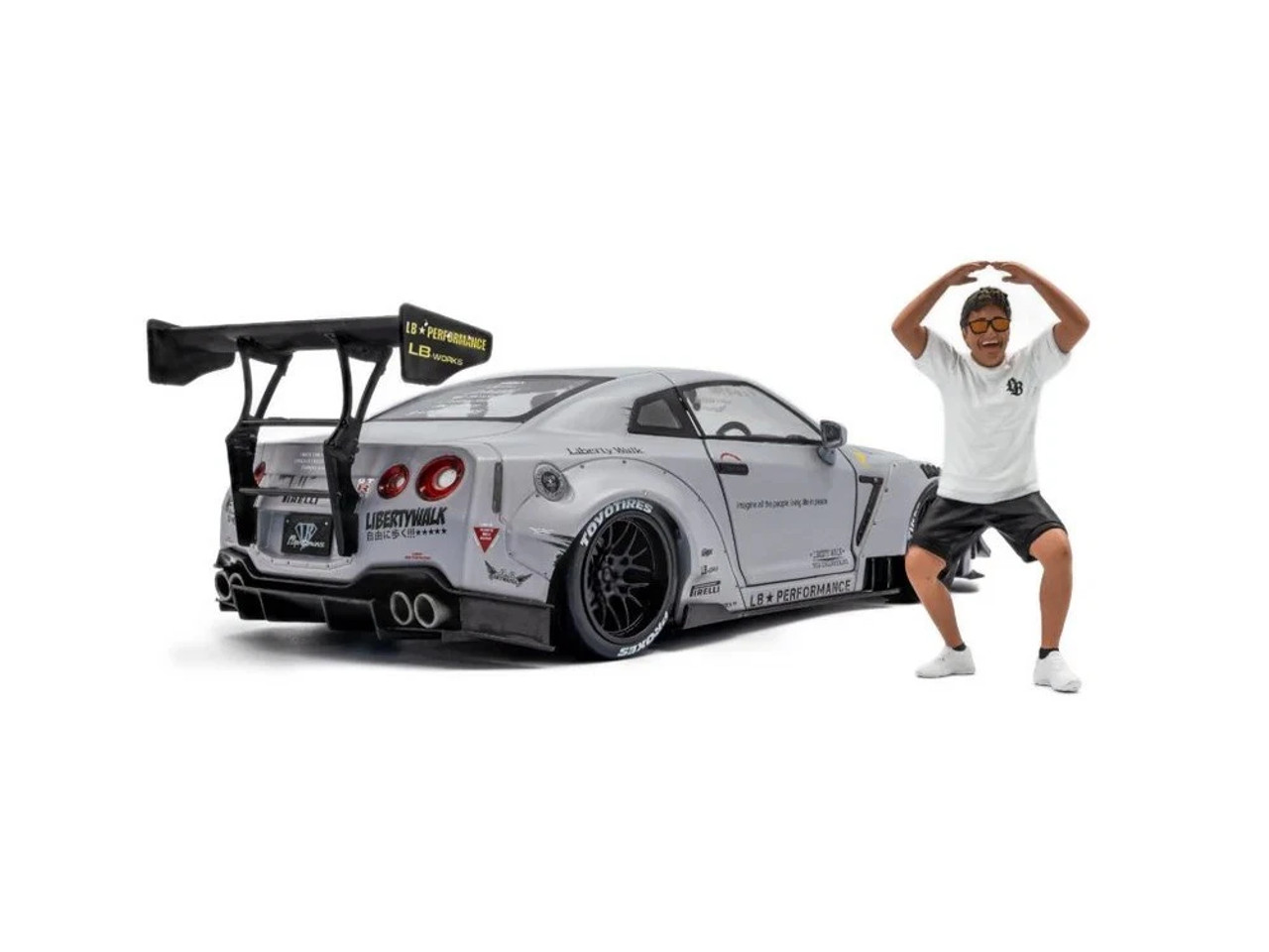 1/18 Solido 2024 Nissan Skyline GT-R GTR R35 Liberty Walk 2.0 (Grey) Diecast Car Model with Kato San Figure