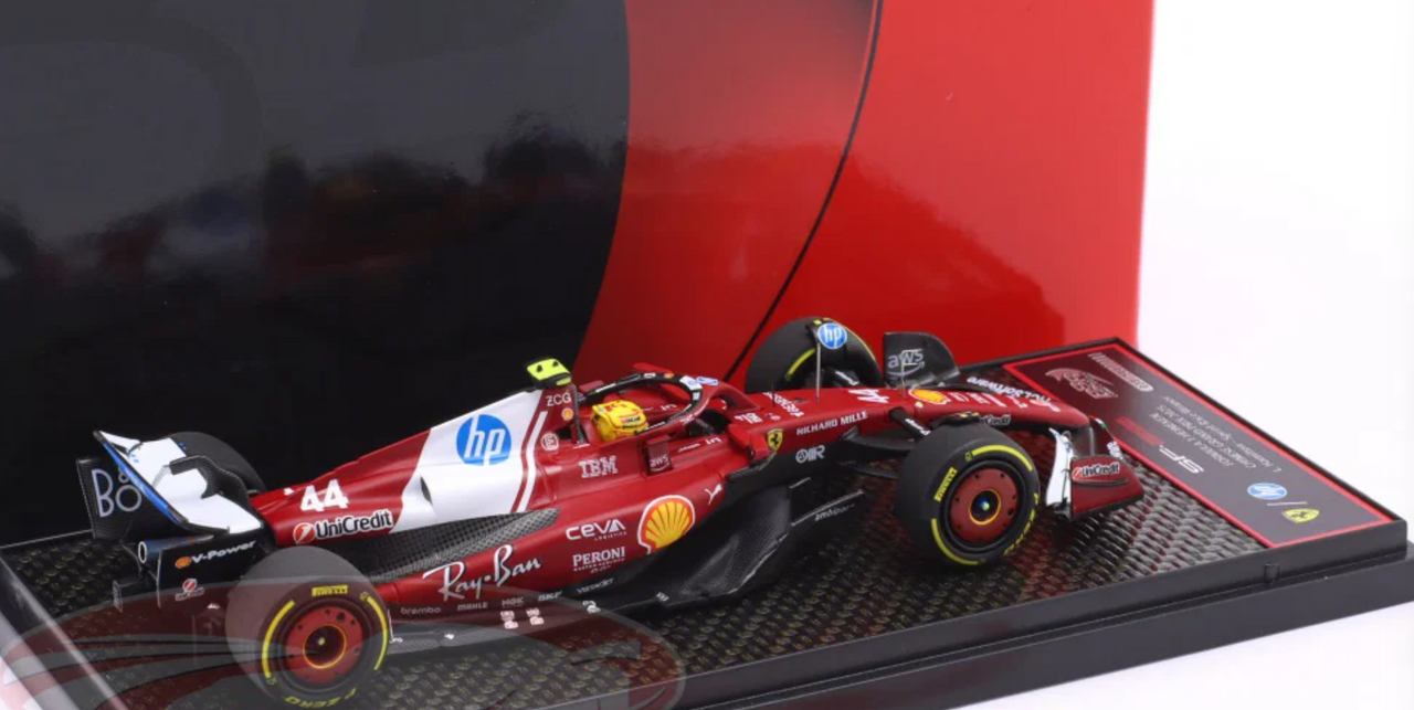 1/43 BBR 2025 Formula 1 Ferrari SF-25 China GP Sprint Race Winner #44 Lewis Hamilton Car Model with Driver Figure