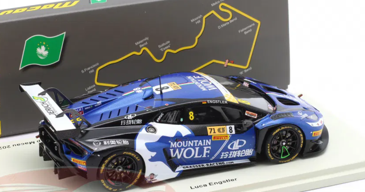 1/43 Spark Lamborghini Huracán GT3 EVO2 No.8 LIQUI MOLY Team Engstler FIA GT World Cup Macau 2024 Luca Engstler Car Model