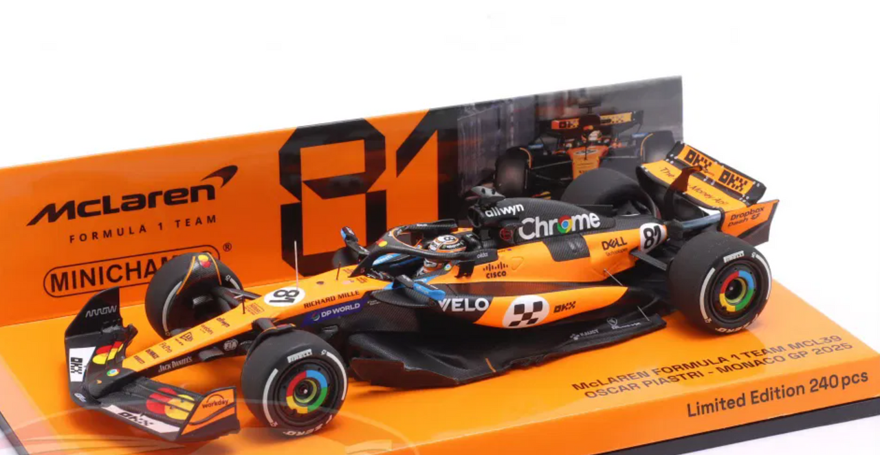 1/43 Minichamps 2025 Formula 1 McLaren F1 Team MCL39 Monaco GP #81 Oscar Piastri Car Model