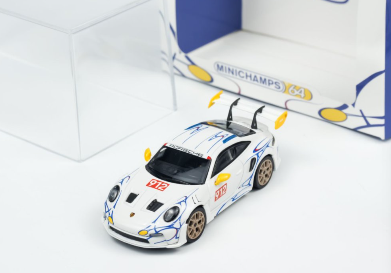 1/64 Minichamps 2024 Porsche 911 (992) GT3 RS (White with Yellow Accents) Diecast Car Model
