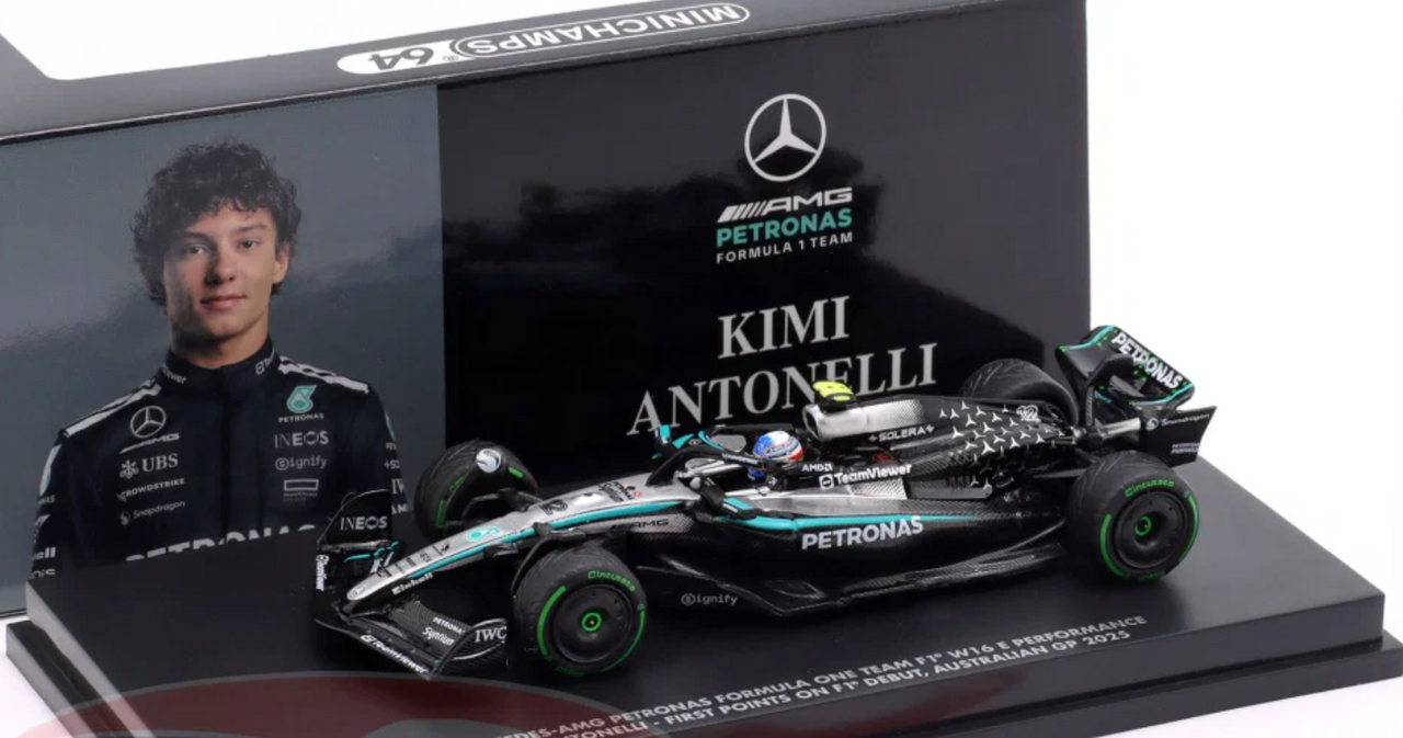1/64 Minichamps Mercedes-AMG Petronas F1 W16 E Performance #12 Andrea Kimi Antonelli China GP Diecast Car Model