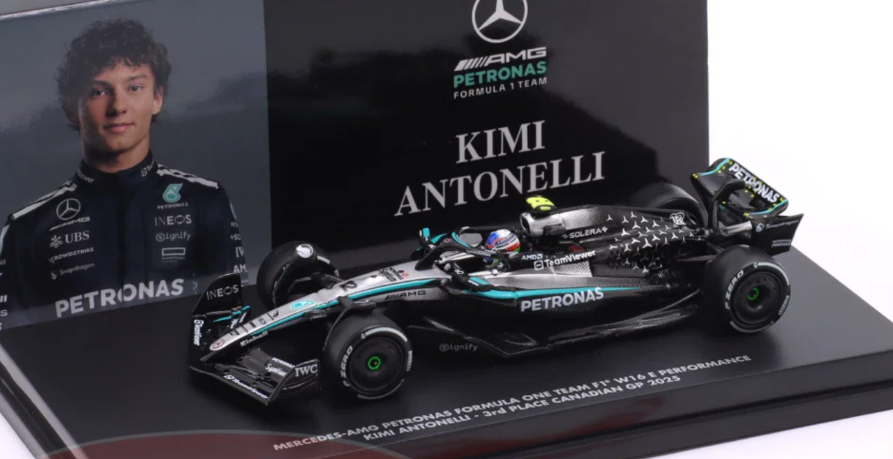 1/64 Minichamps Mercedes-AMG Petronas F1 W16 E Performance #12 Andrea Kimi Antonelli 3rd Place Canada GP Diecast Car Model