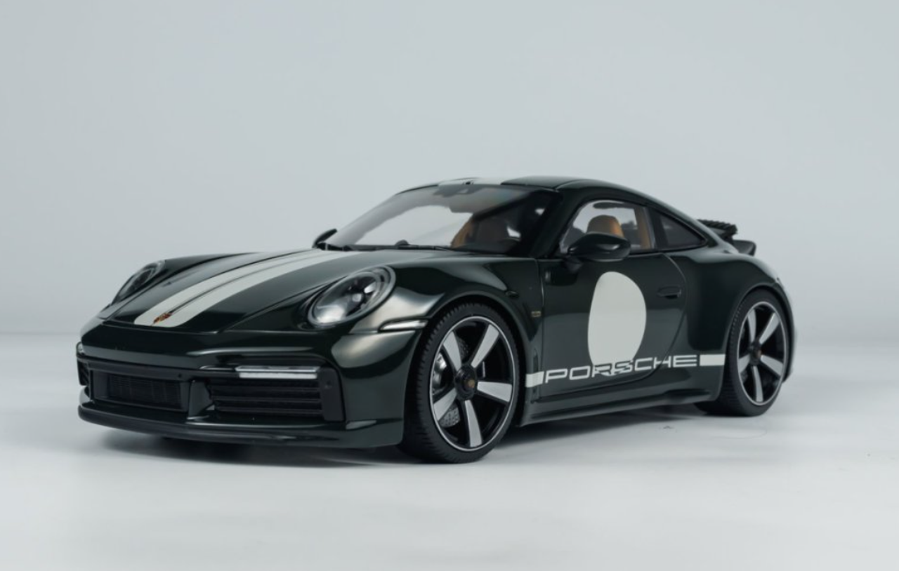 1/18 Minichamps 2022 Porsche 911 (992) Sport Classic (Green Metallic with Decor) Diecast Car Model