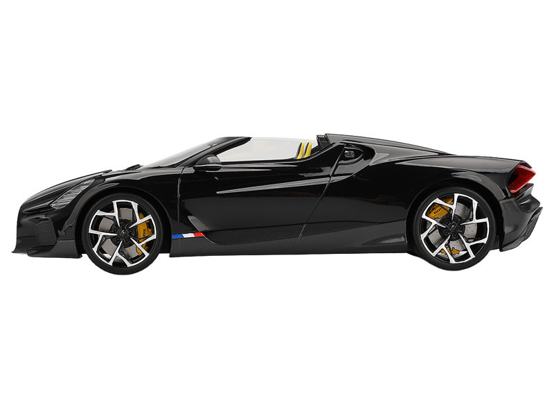 Bugatti W16 Mistral Black with Yellow Interior 1/18 Model Car by