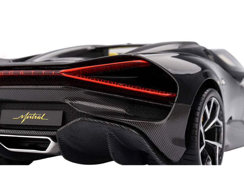 Bugatti W16 Mistral Black with Yellow Interior 1/18 Model Car by