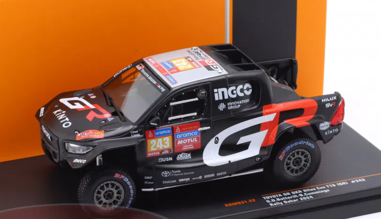 1/43 Ixo 2024 Toyota GR DKR Hilux EVO T1U #243 6th Rallye Dakar Toyota Gazoo Racing Guy Botterill, Brett Cummings Car Model