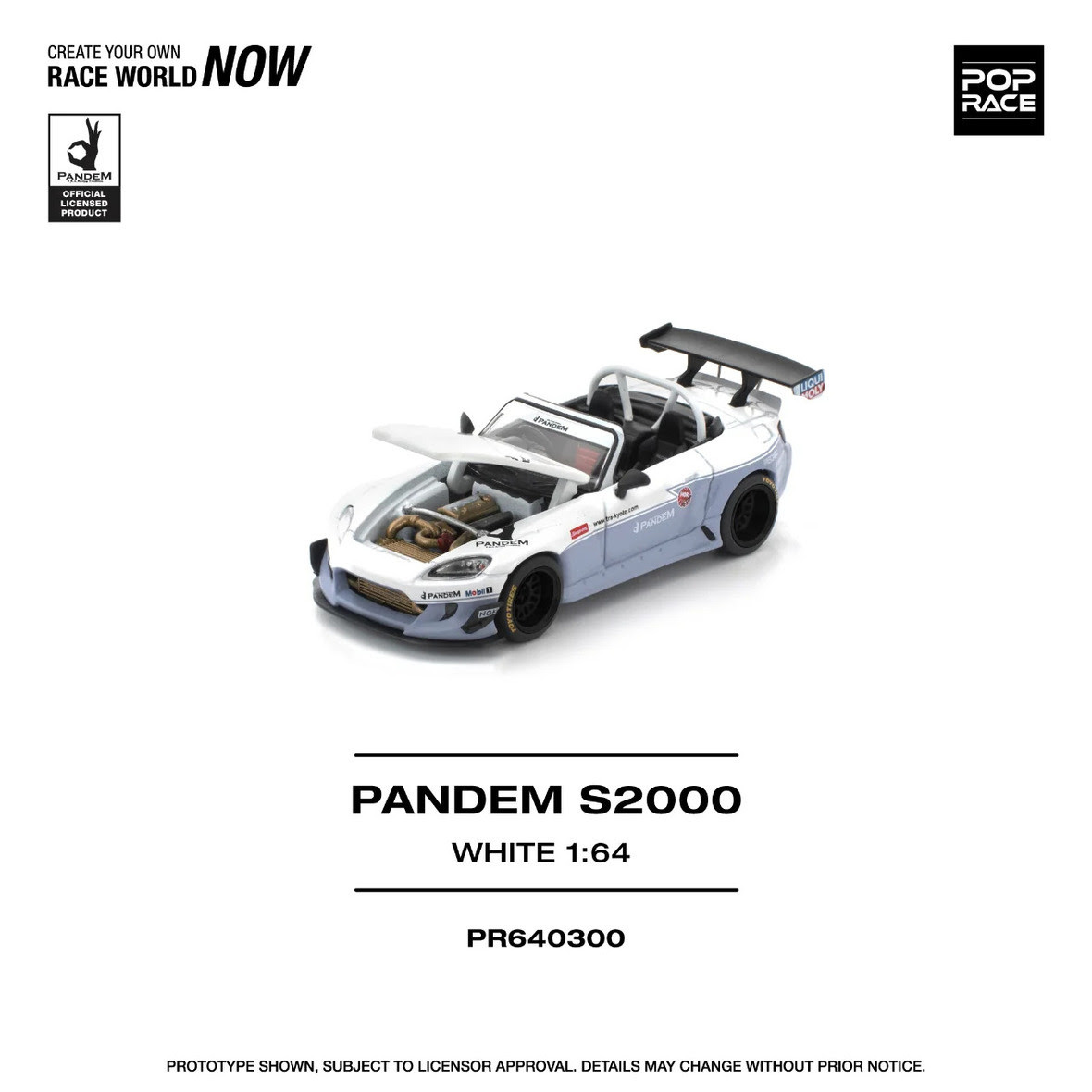 1/64 Poprace Honda S2000 Pandem (White) Diecast Car Model