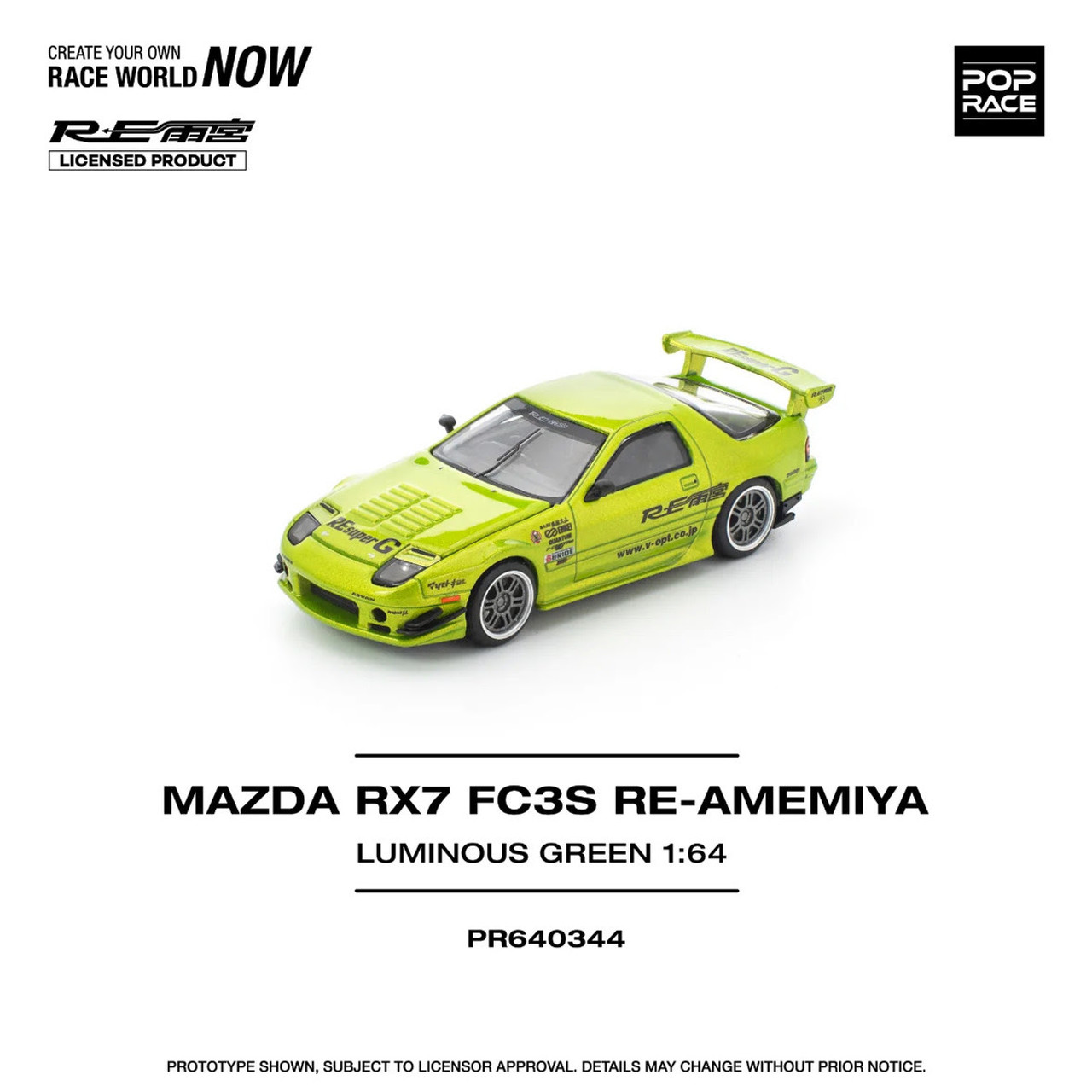 1/64 Poprace Mazda RX-7 RX7 FC3S Re-Amemiya (Luminous Green) Diecast Car Model