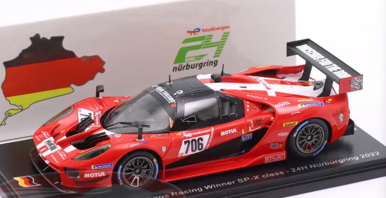 1/43 Spark 2022 Glickenhaus SCG 004c #706 Winner SPX 12th 24h Nürburgring Glickenhaus Racing Thomas Mutsch, Felipe Fernandez Laser, Franck Mailleux, Richard Westbrook Car Model
