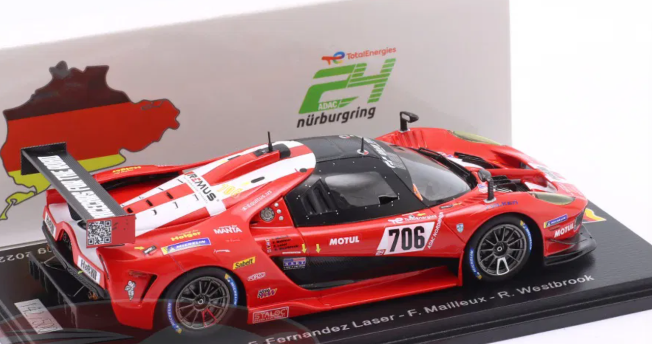 1/43 Spark 2022 Glickenhaus SCG 004c #706 Winner SPX 12th 24h Nürburgring Glickenhaus Racing Thomas Mutsch, Felipe Fernandez Laser, Franck Mailleux, Richard Westbrook Car Model