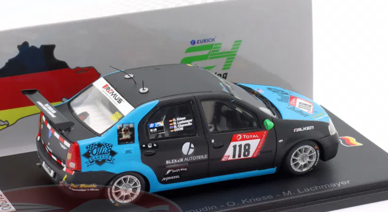 1/43 Spark 2021 Dacia Logan #118 24h Nürburgring Team SwiftWing Oliver Kriese, Michael Lachmayer, DOOM, Mikhail Charoudin Car Model