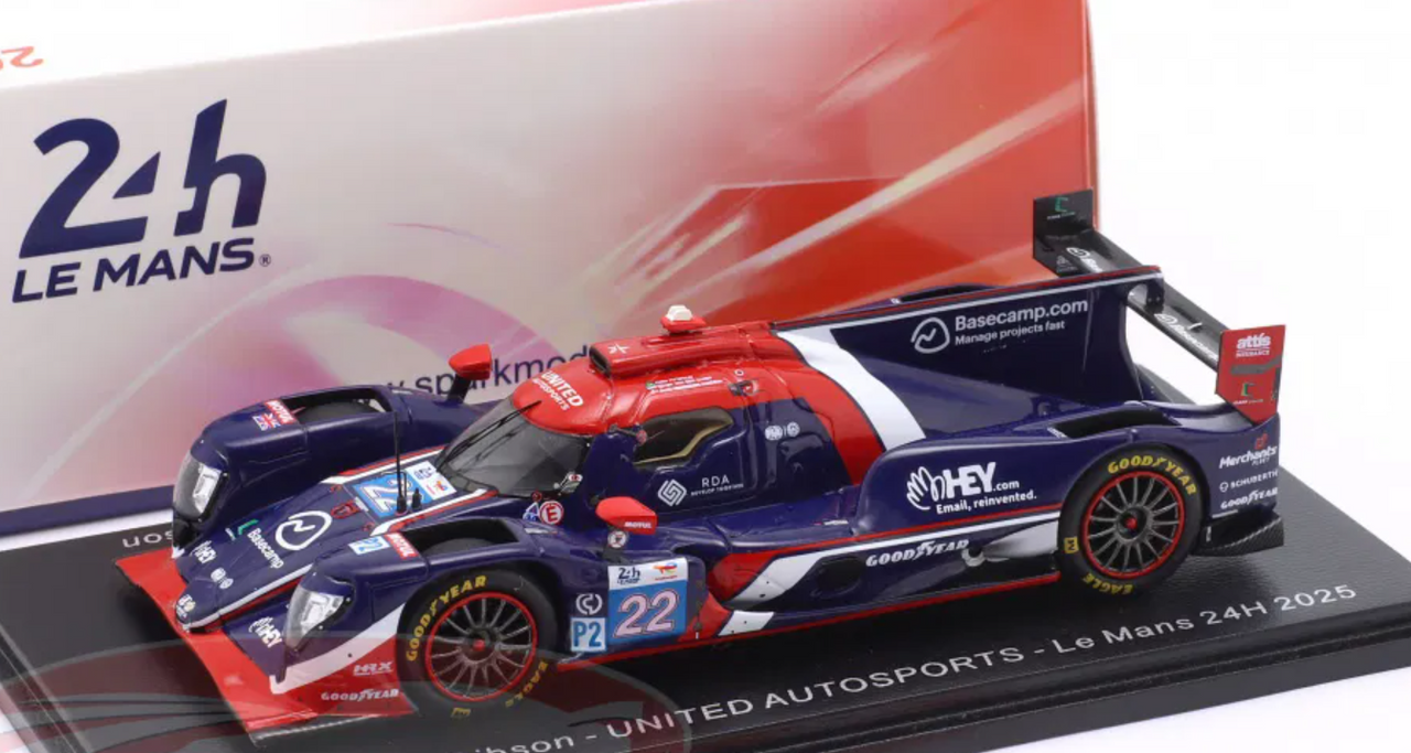 1/43 Spark Oreca 07 - Gibson No.22 UNITED AUTOSPORTS Le Mans 24H 2025 R. Van Der Zande - P. Fittipaldi - D. Heinemeier Hansson Car Model