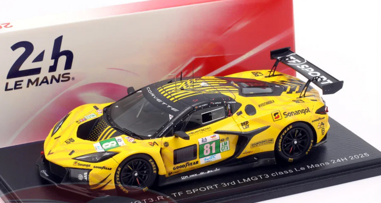 1/43 Spark Corvette Z06 LMGT3.R No.81 TF SPORT 3rd LMGT3 class Le Mans 24H 2025 T. Van Rompuy - R. Andrade - C. Eastwood Car Model