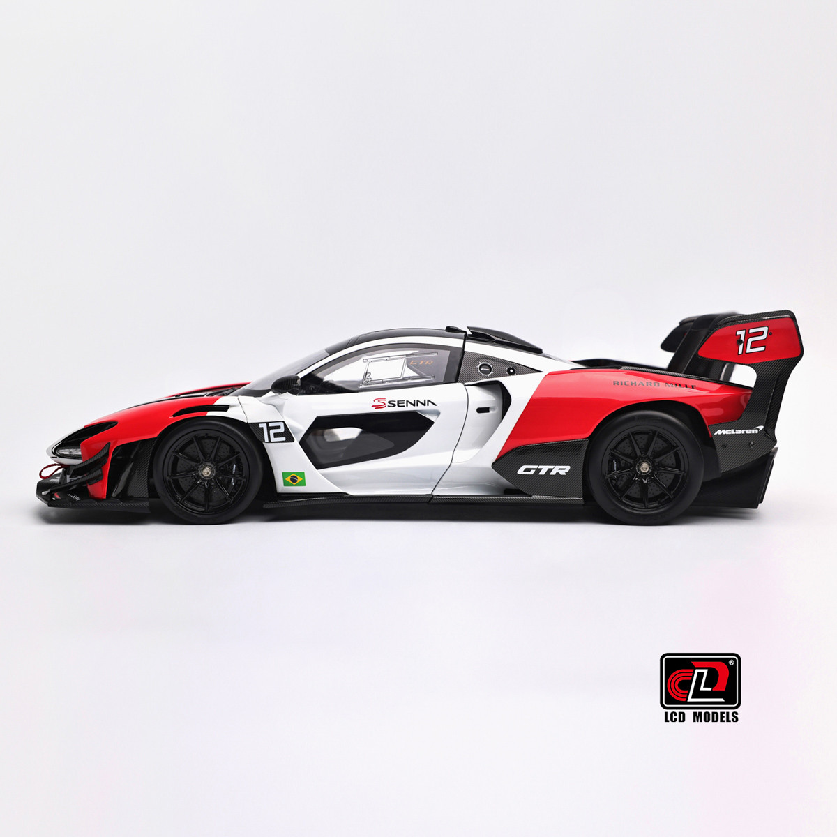 1/18 LCD Models McLaren Senna GTR #12 (White & Red) Diecast Car
