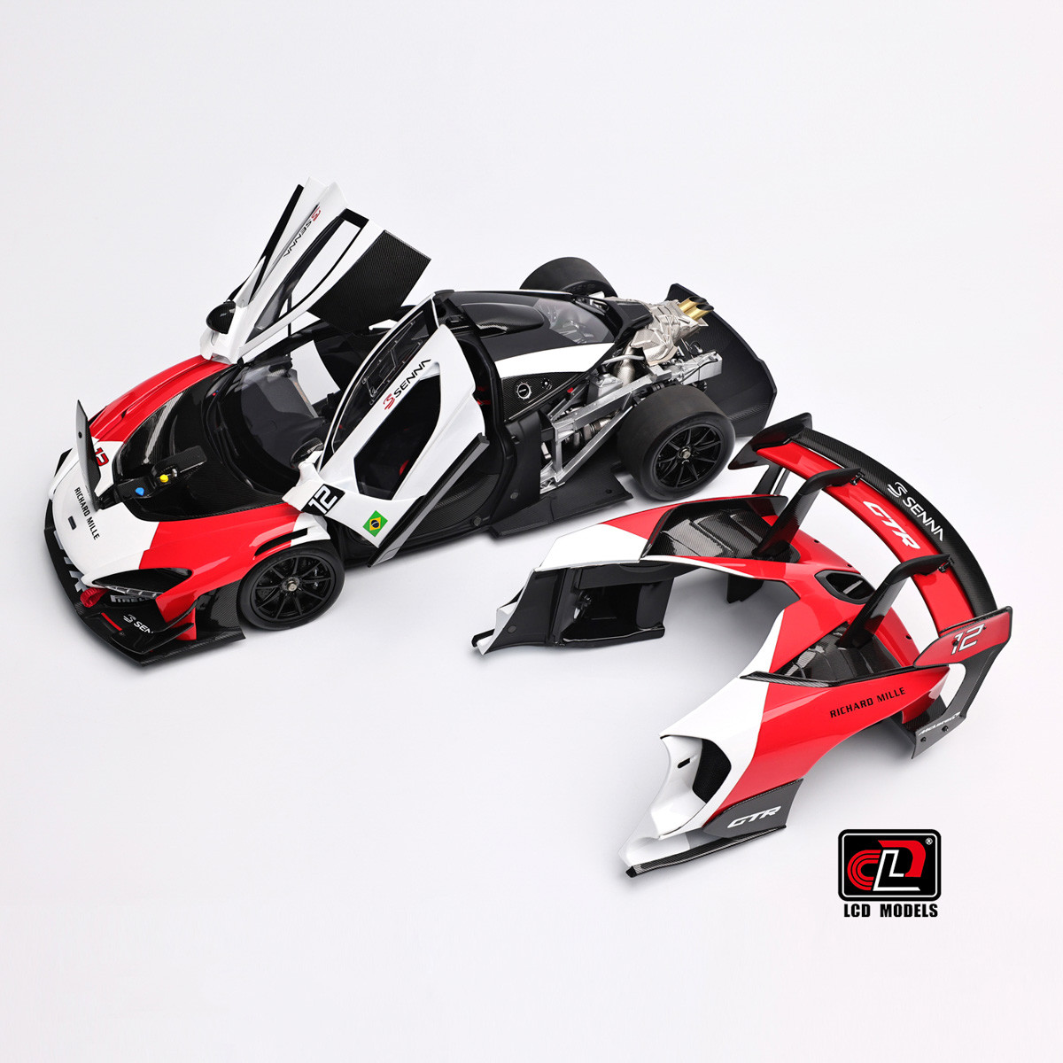 1/18 LCD Models McLaren Senna GTR #12 (White & Red) Diecast Car