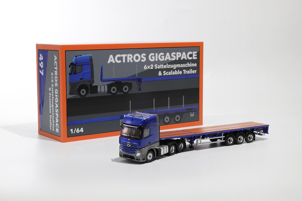 1/64 GCD Mercedes-Benz Actros Flatbed Transporter (Blue) Diecast
