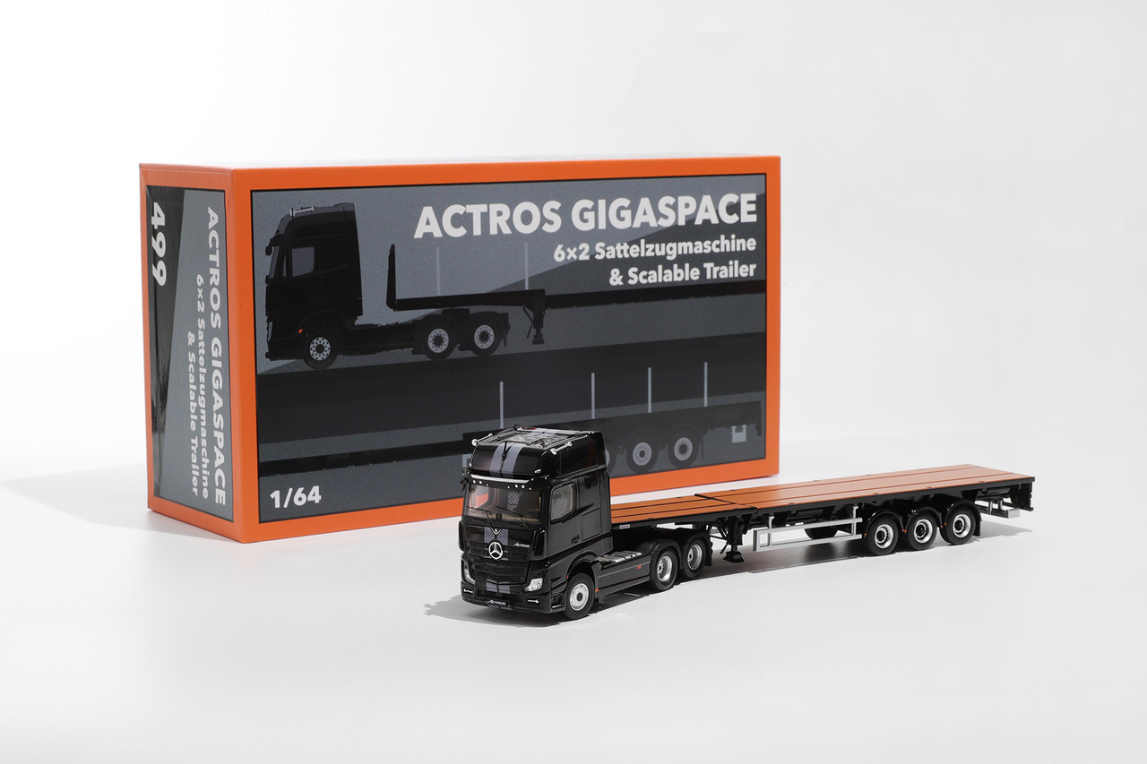 1/64 GCD Mercedes-Benz Actros Flatbed Transporter (Black) Diecast