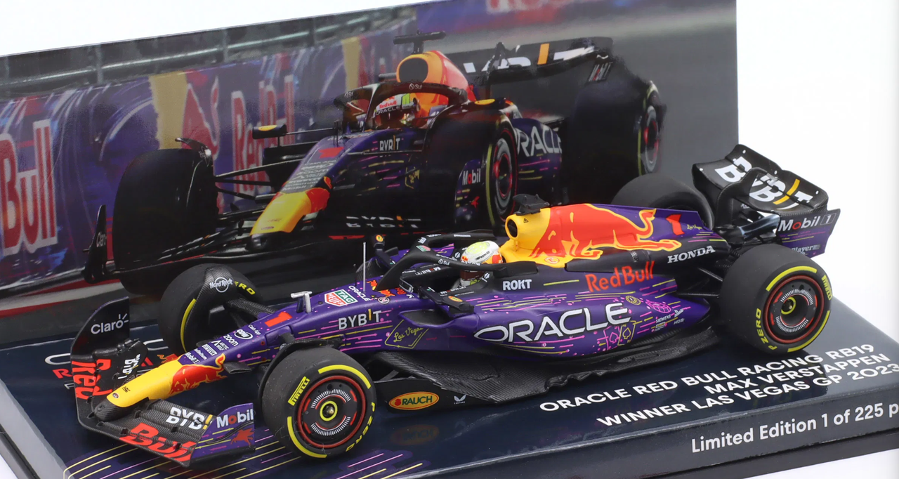 1/43 Minichamps 2023 Formula 1 Max Verstappen Red Bull RB19 #1 Winner Las Vegas GP Formula 1 World Champion Car Model
