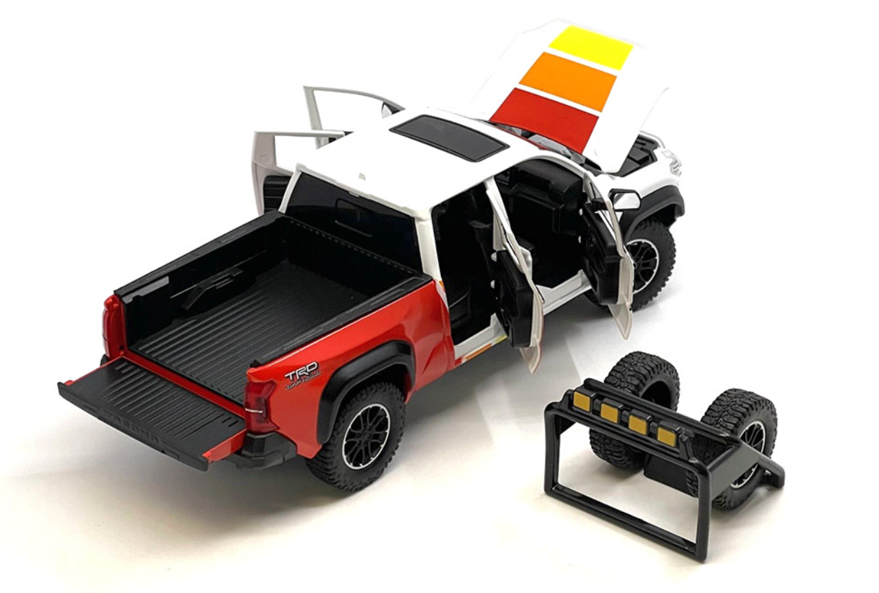 1/24 2024 Toyota Tacoma TRD Off-Road Custom (White, Yellow & Red) Diecast Car Model