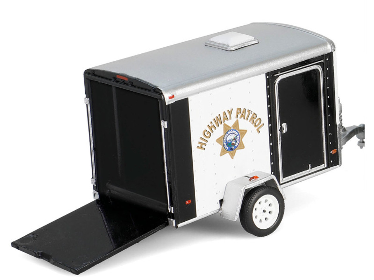2023 Chevrolet Silverado Pickup Truck "California Highway Patrol" Black and White with Small Cargo Trailer "Hot Pursuit Hitch & Tow" Series 1 1/64 Diecast Model Cars by Greenlight