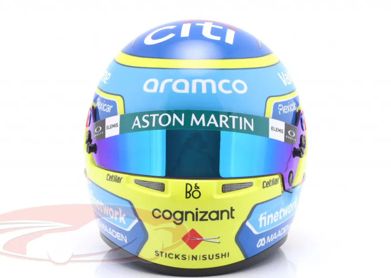 1/2 Bell 2025 Formula 1 Fernando Alonso #14 Aston Martin Aramco Helmet Model