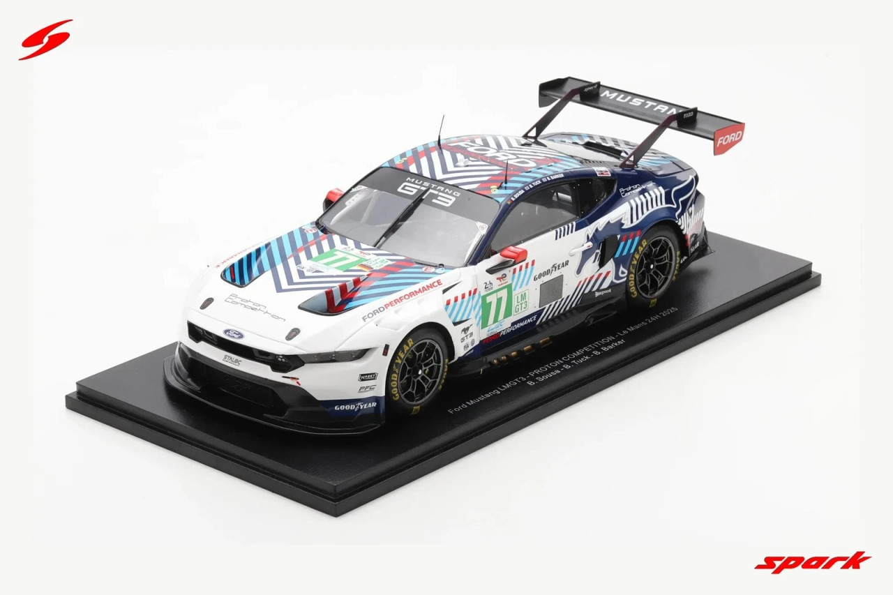 1/18 Spark Ford Mustang LMGT3 No.77 PROTON COMPETITION Le Mans 24H 2025 B. Sousa - B. Tuck - B. Barker Car Model