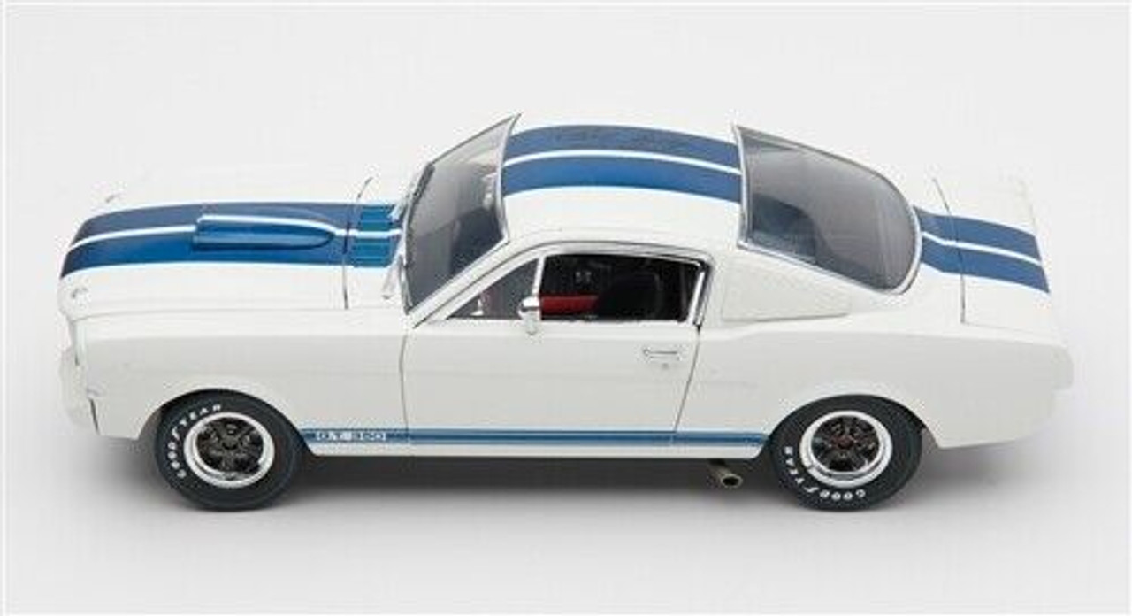 1/18 Shelby Collectibles 1965 Ford Mustang Shelby GT350R (White with Blue Stripes and Printed Carroll Shelby's Signature on the Roof) Diecast Car Model