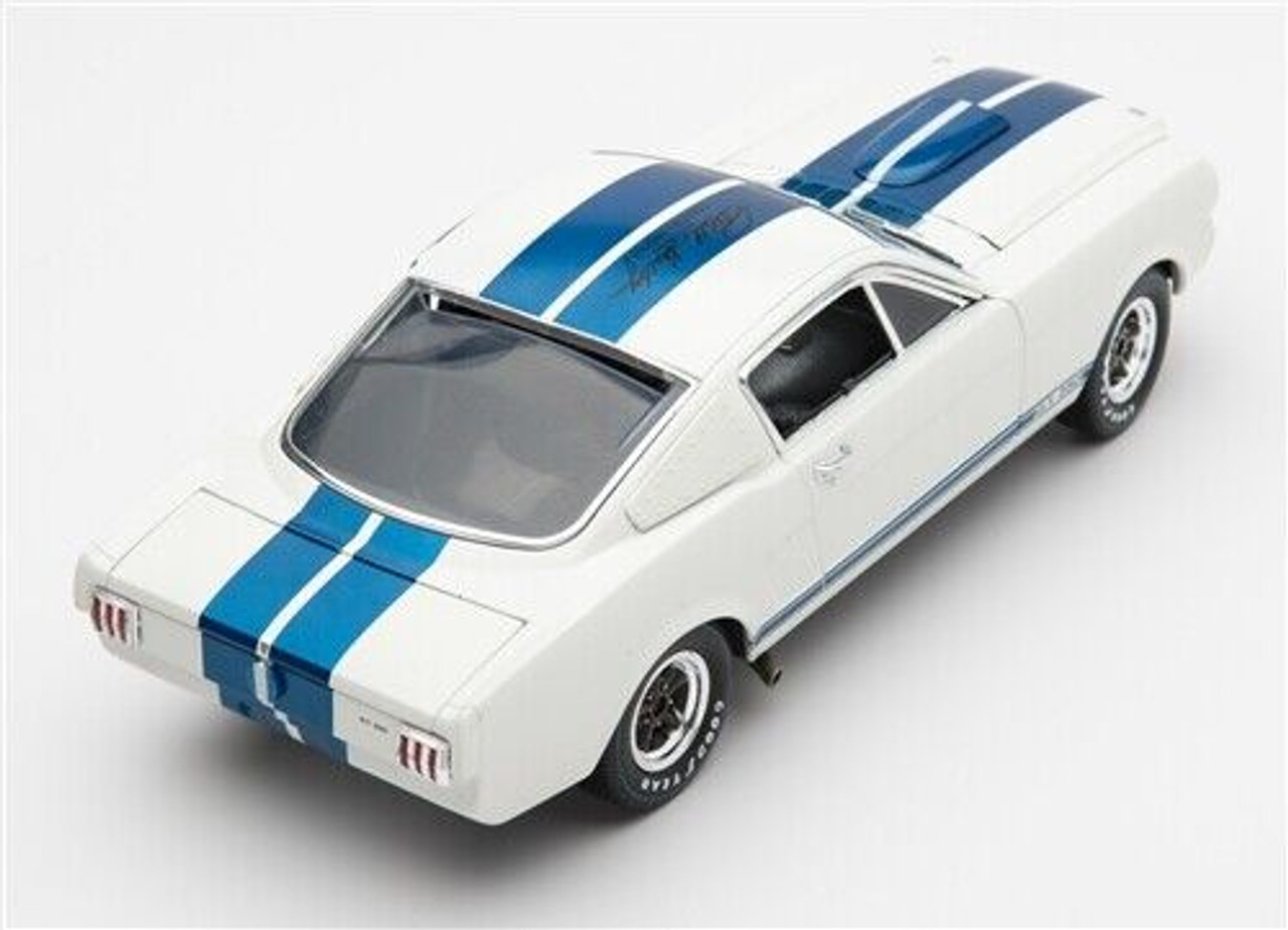 1/18 Shelby Collectibles 1965 Ford Mustang Shelby GT350R (White with Blue Stripes and Printed Carroll Shelby's Signature on the Roof) Diecast Car Model
