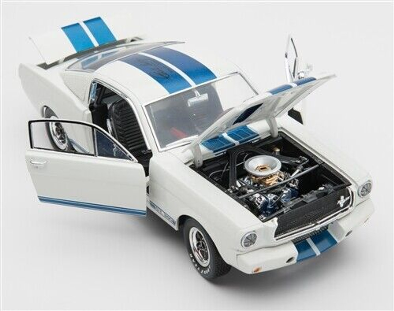 1/18 Shelby Collectibles 1965 Ford Mustang Shelby GT350R (White with Blue  Stripes and Printed Carroll Shelby's Signature on the Roof) Diecast Car