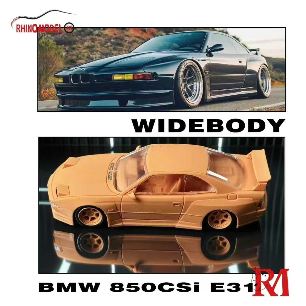 1/64 Rhino Model BMW 850CSi E31 Widebody (Black) Diecast Car Model