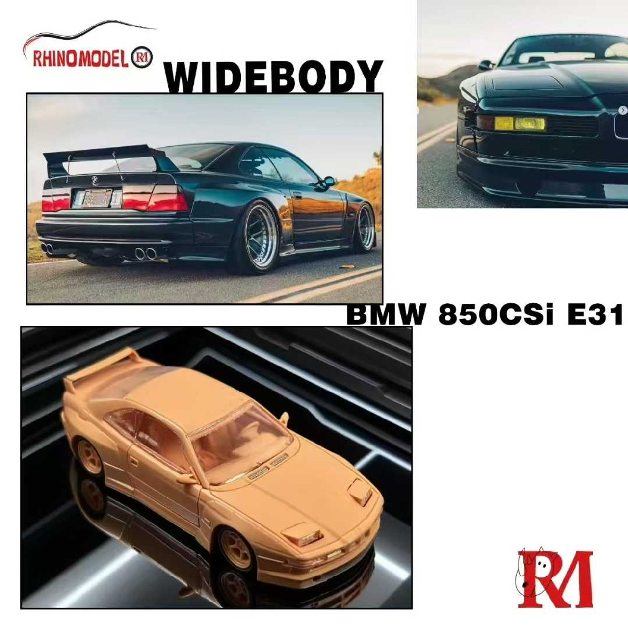 1/64 Rhino Model BMW 850CSi E31 Widebody (Black) Diecast Car Model