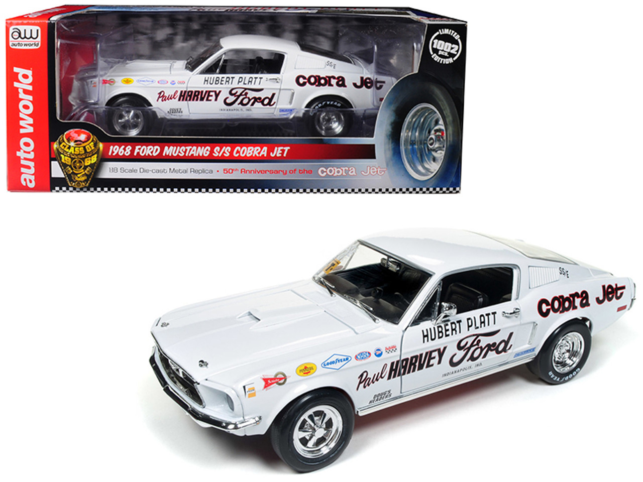 1968 Ford Mustang S/S Cobra Jet Hubert Platt "Class of 68" 50th Anniversary of the Ford Cobra Jet Limited Edition to 1002 pieces Worldwide 1/18 Diecast Model Car by Autoworld