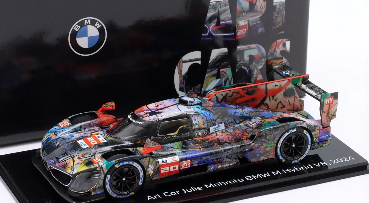 1/43 Dealer Edition 2024 BMW M Hybrid V8 #20 24h LeMans Art Car Julie Mehretu Robin Frijns, René Rast, Sheldon van der Linde Car Model