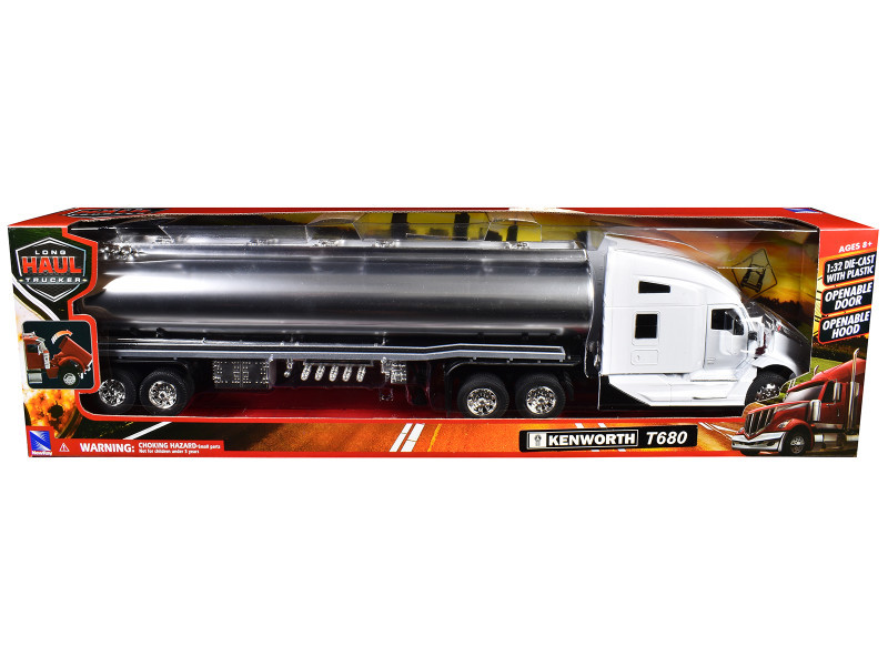Kenworth T680 Truck White with Oil Tanker Trailer Chrome 